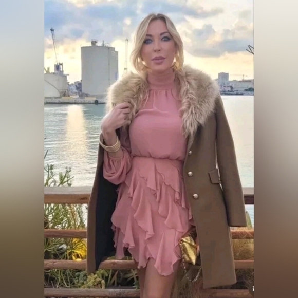 Zara High Collar Ruffle Mini Dress - Picture 3 of 7